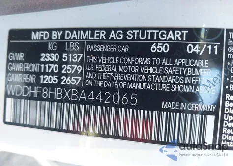 2011 Mercedes-Benz E 350 4Matic from USA, damaged, VIN WDDHF8HBXBA442065